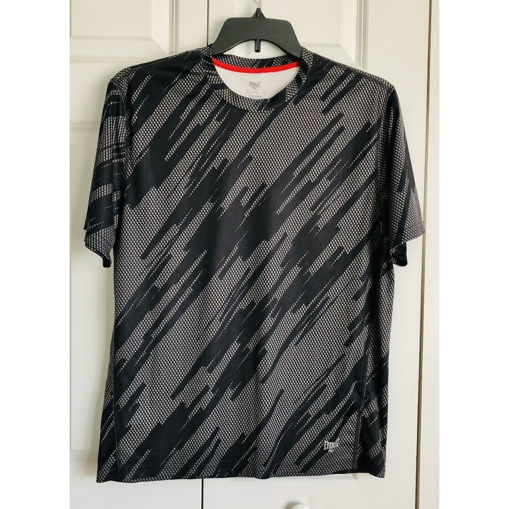 Everlast Men's Large Sport Short Sleeve Black &Grey Exercise T-Shirt Everdry